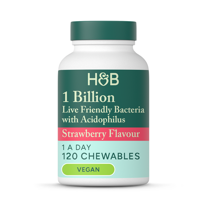 Holland & Barrett Live Friendly Bacteria Strawberry Flavour 120 Chewable Tablets